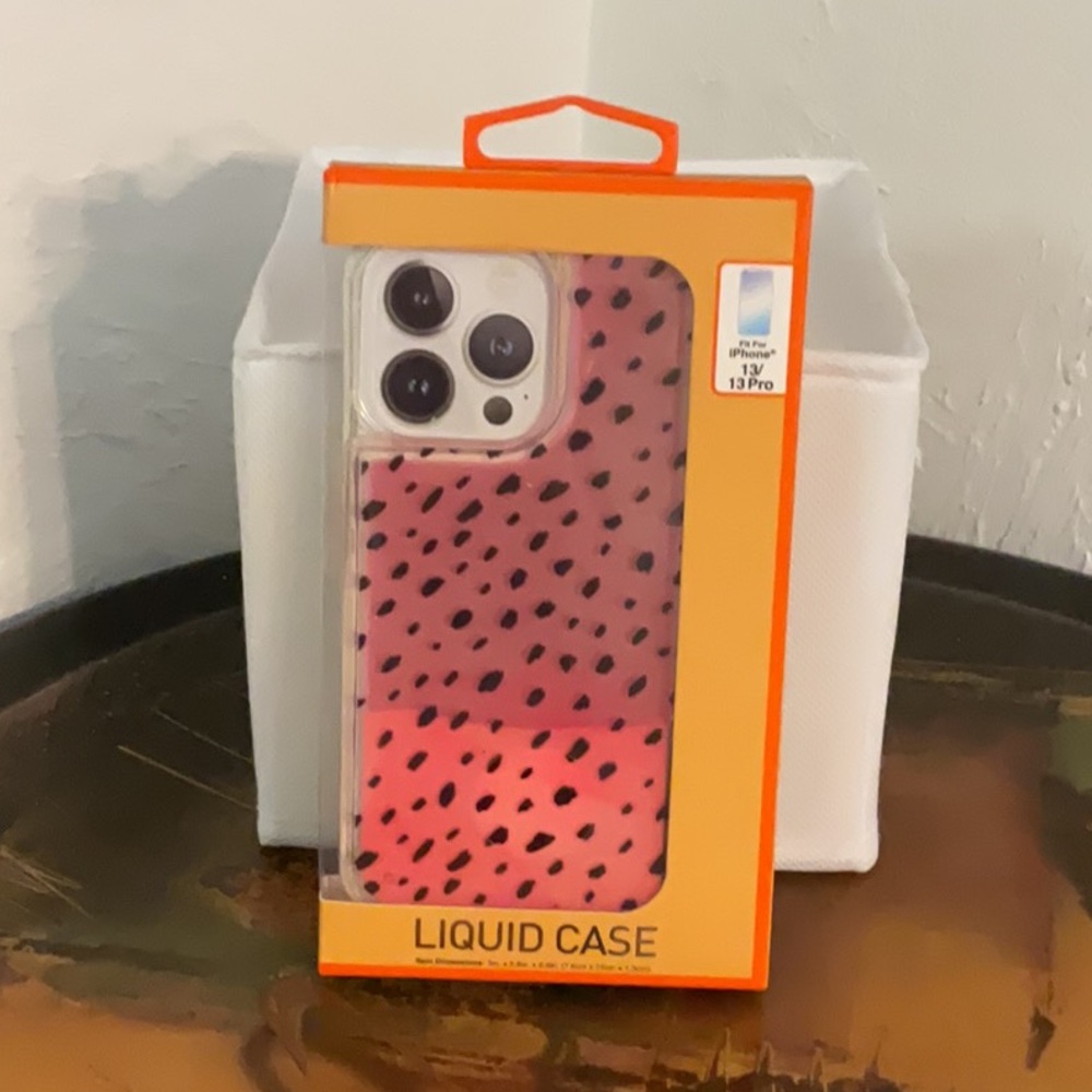 iPhone 13/13 Pro Phone Liquid Waterfall Case, Pink/Black - Watermelon, NIB